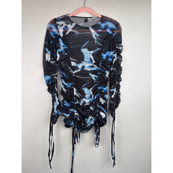Y2K Divided Black Lightning Graphic Mesh Top Sz.S - Picture 1 of 5